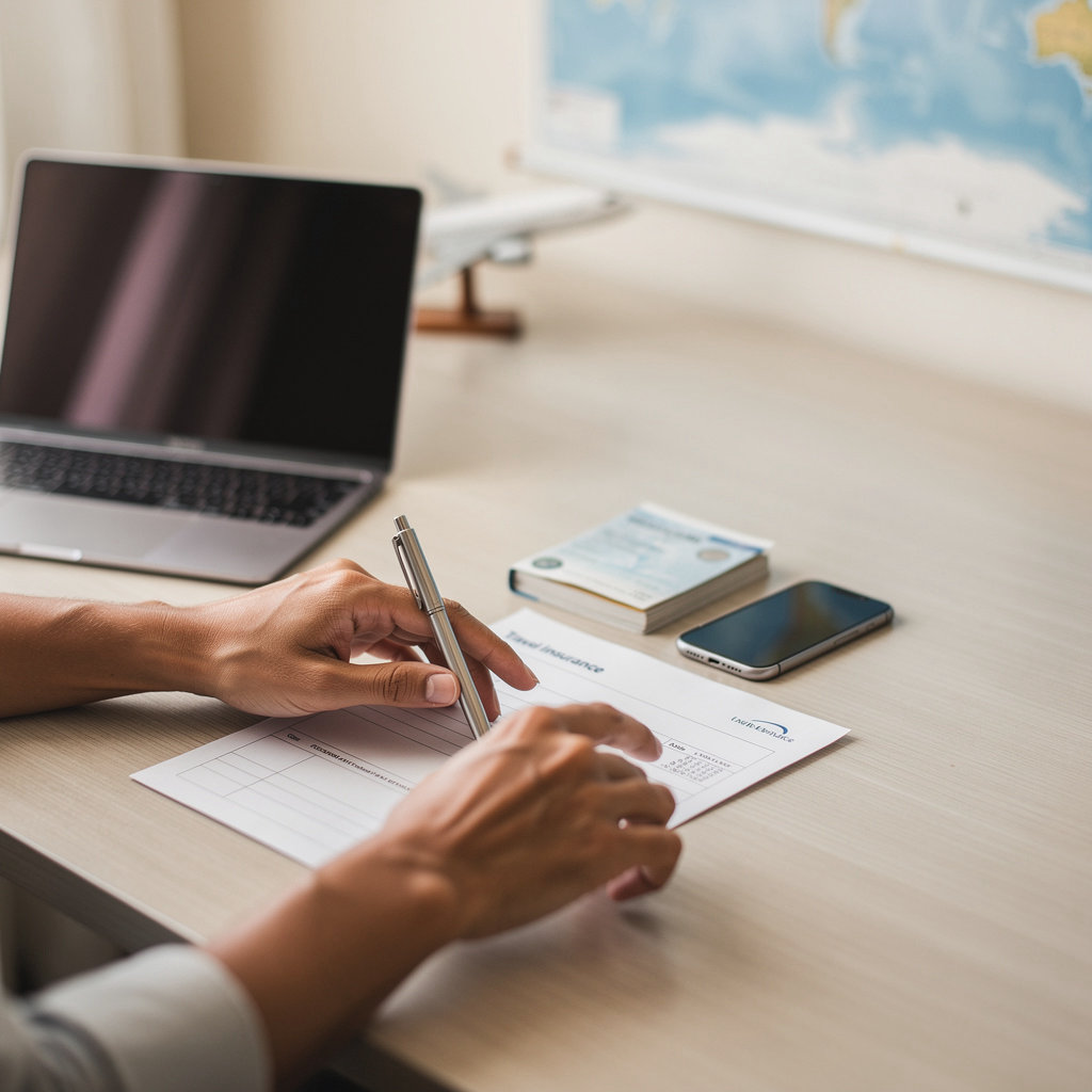 Omar's Travel and Insurance Services agent discussing comprehensive coverage options with a client in Santa Barbara