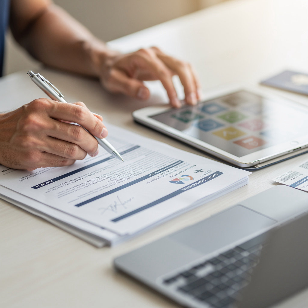 Omar's Travel and Insurance Services expert team planning travel and reviewing insurance documents in Santa Barbara