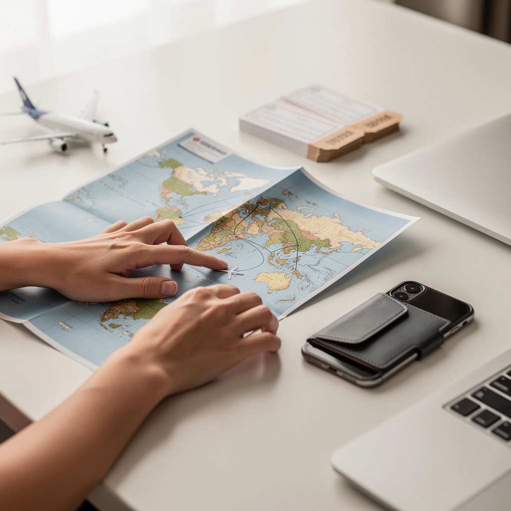 Omar's Travel and Insurance Services expert planning a personalized travel itinerary for Santa Barbara clients